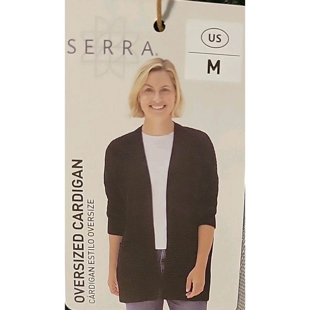 SERRA Super Soft Women's Black Open Cardigan Patch Pockets Medium